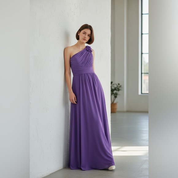 Mori Lee Dresses & Skirts - Mori Lee One Shoulder Purple Chiffon Formal Gown Size 16
